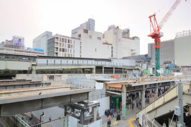 Şehir manzarası, Tokyo 'da vinçleri ve binaları olan inşaat alanı         