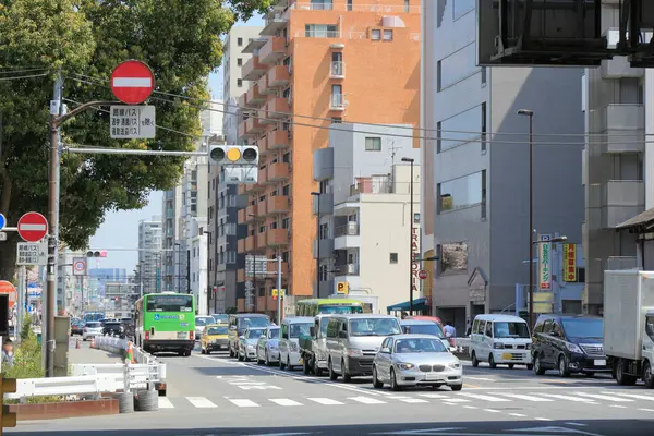 Drukke Straat Van Tokio Stad Japan Overdag Uitzicht — Stockfoto
