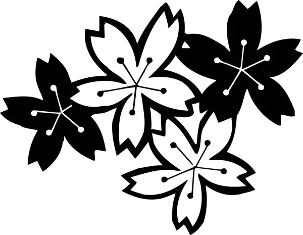 Çiçeksel Elementlerle Siyah Beyaz Japon Stili Çizimler — Stok fotoğraf