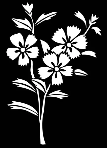 Siyah Beyaz Japon Tarzı Çiçek Çizimi — Stok fotoğraf