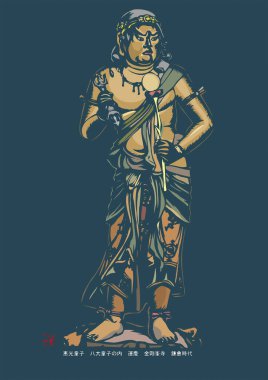 Eski Japon Heykeli, El Çizimi İllüstrasyonu