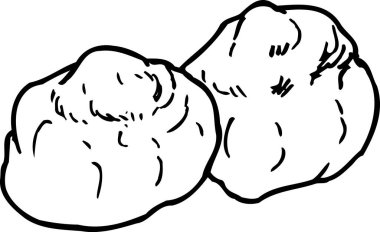 Beyaz arka planda izole edilmiş iki hamur topu, basit siyah beyaz çizim