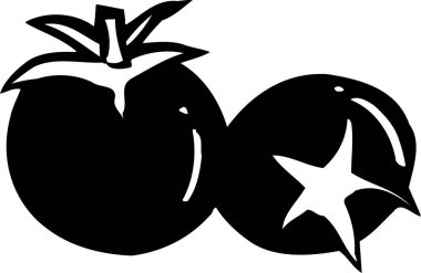 Beyaz arkaplanda izole edilmiş iki domates, basit siyah beyaz çizim