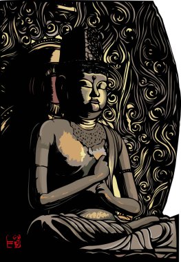 Antik Japon Kültürü Heykeli, El Çizimi İllüstrasyonu