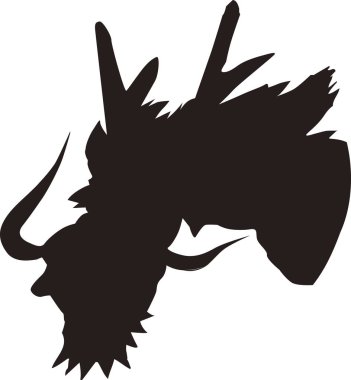 ejderha kafası silueti, beyaz arkaplanda izole edilmiş basit siyah beyaz çizim