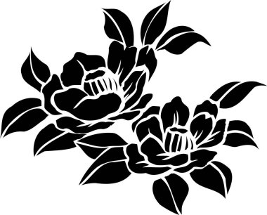 Çiçeksel elementlerle siyah beyaz Japon stili çizimler