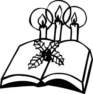 siyah siluet bir mum ile kitap illüstrasyonu