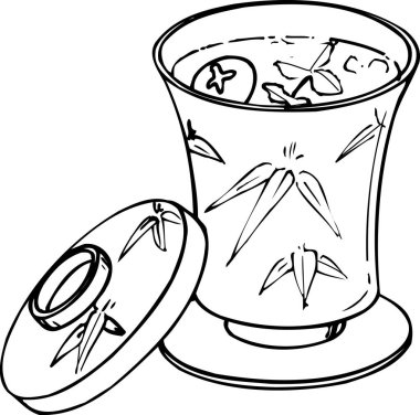 Japon Chawanmushi, beyaz arka planda izole edilmiş basit siyah beyaz çizim.