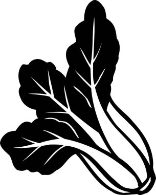 Beyaz arka planda izole edilmiş iki büyük, yapraklı lahana sapı, basit siyah ve beyaz çizim