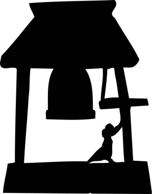 Büyük tapınak çanındaki keşiş halkası, beyaz arka planda izole edilmiş basit siyah beyaz çizim.