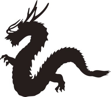 Beyaz arkaplanda siyah ejderha simgesi izole.