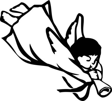 Siyah siluet çizim meleğinin çizimi 