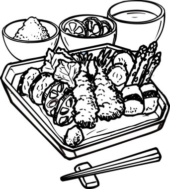 Japon tarzında nefis bir akşam yemeği tasviri, yemek konsepti