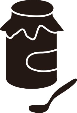 Ballı ve kaşıklı kavanoz, beyaz arkaplanda izole edilmiş siyah ve beyaz çizimler.