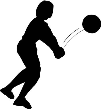 Voleybol oynayan kız, beyaz arka planda izole edilmiş siyah beyaz çizim