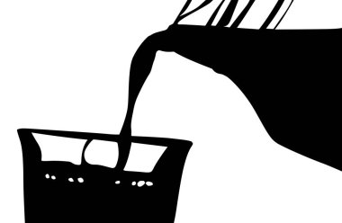 Bir el çizimi kahve fincanı ve kavanozun silueti. 