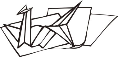 Origami figürü simgesi, beyaz arkaplanda izole edilmiş basit siyah beyaz illüstrasyon