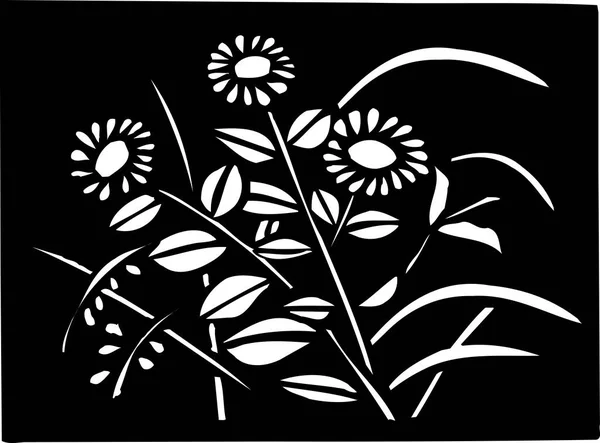 Чорно Біла Ілюстрація Японського Стилю Квітковими Елементами — стокове фото