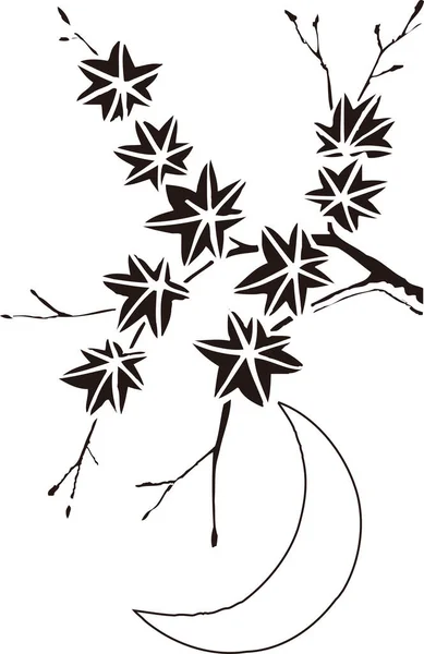 Svart Och Vit Japansk Stil Illustration Med Blommiga Element — Stockfoto