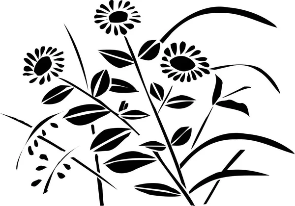 Чорно Біла Ілюстрація Японського Стилю Квітковими Елементами — стокове фото
