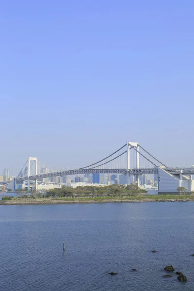 Rainbow Bridge Pont Suspendu Traversant Nord Baie Tokyo Entre Jetée — Photo
