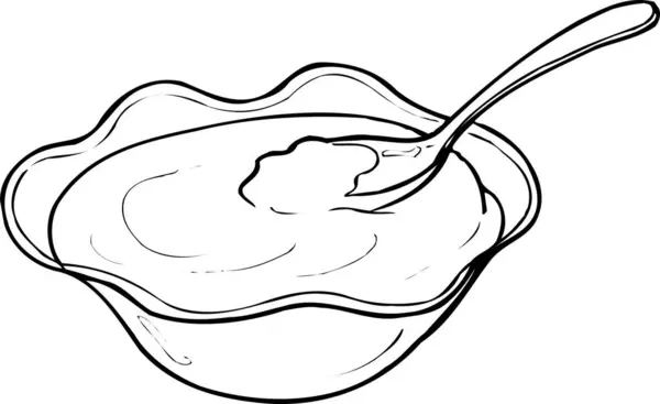 Sketch Spoon Yogurt Bowl — Stock Photo, Image