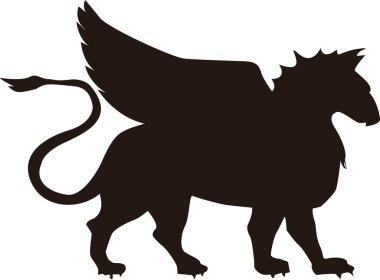 Griffin silueti, beyaz arkaplanda izole edilmiş basit siyah beyaz çizim