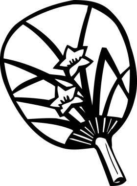 Japon hayran illüstrasyonu, beyaz arka planda izole edilmiş basit siyah beyaz illüstrasyon