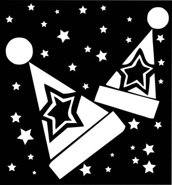 parti şapkası illüstrasyonu, beyaz arkaplanda izole edilmiş basit siyah beyaz illüstrasyon