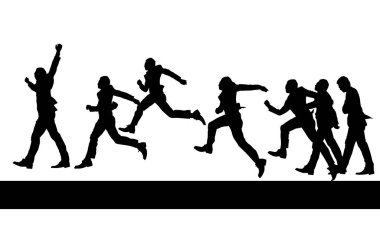 Beyaz arkaplandaki insanların siluet çizimi.