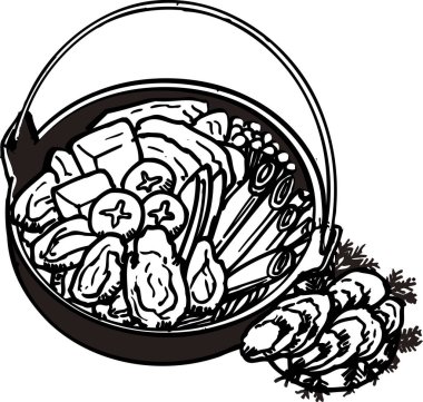 İstiridye güveç ana hatları çizim, gıda konsepti