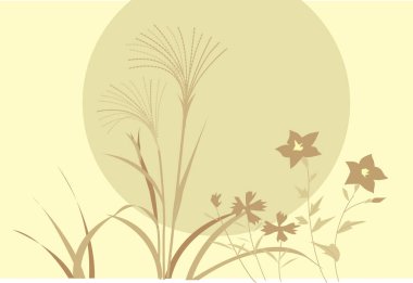 Güneşin üzerinde çiçekler ve bitkiler, basit bir illüstrasyon sarı arka plan 