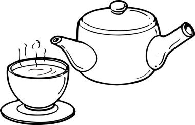 Çay demliği çizimi çizimi, yemek konsepti