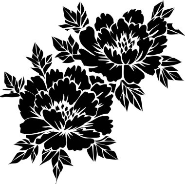 siyah ve beyaz Japon tarzı çiçek çizimi