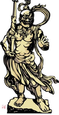 Antik Japon Kültürü Heykeli, El Çizimi İllüstrasyonu