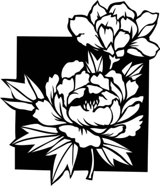 siyah ve beyaz Japon tarzı çiçek çizimi