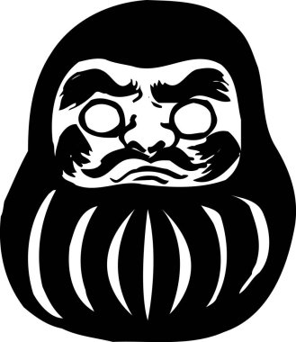 Daruma bebeği, beyaz arkaplanda izole edilmiş basit siyah beyaz çizim