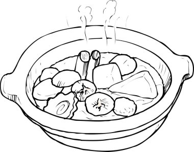 Hot pot ana hatları illüstrasyon, yemek kavramı