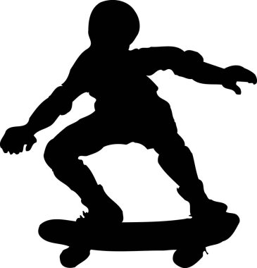 Kaykaylı adam, beyaz arka planda izole edilmiş basit siyah beyaz çizimler.