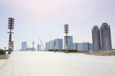 Modern şehir manzarası, kentsel ufuk çizgisi arkaplan görüntüsü 