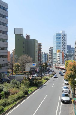 Tokyo 'nun işlek caddesi, Japonya, gündüz manzaralı. 