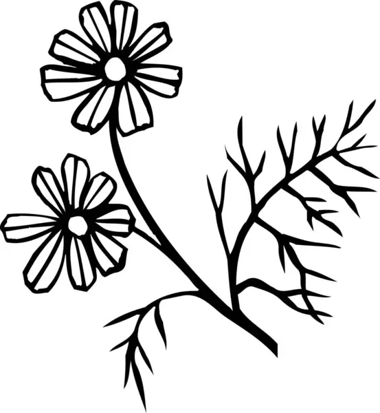 Siyah Beyaz Japon Tarzı Çiçek Çizimi — Stok fotoğraf