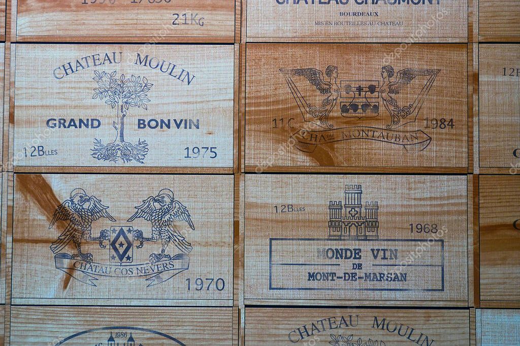 Close-up of Stacked Vintage French Wine Crate Panels