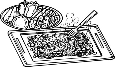 Yakisoba ana hatları illüstrasyon, gıda kavramı