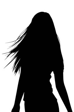 Beyaz arka planda silueti olan bir kadının soyut çizimi.