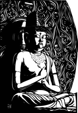 Antik Japon Kültürü Heykeli, El Çizimi İllüstrasyonu