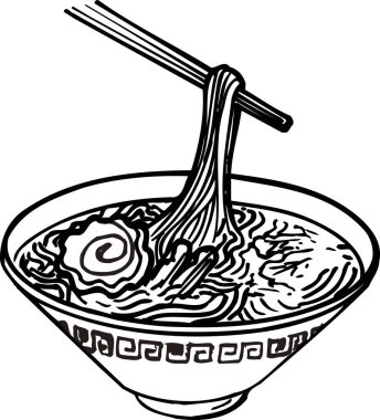 Ramen kâsesi çizimi, yemek konsepti.