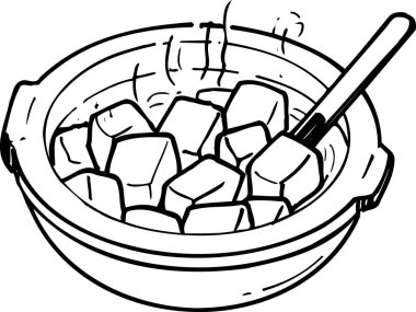 Tofu çorbası çizimi, yemek konsepti.