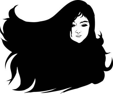 Beyaz arkaplanda siyah kadın silueti.