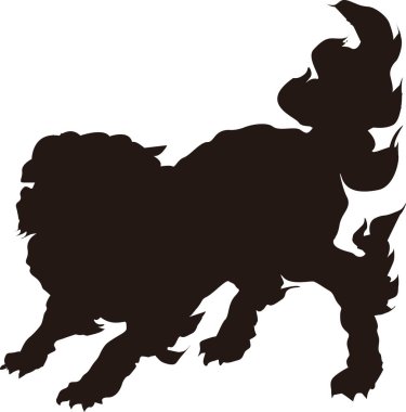 Çinli koruyucu aslan, beyaz arka planda izole edilmiş basit siyah beyaz illüstrasyon.